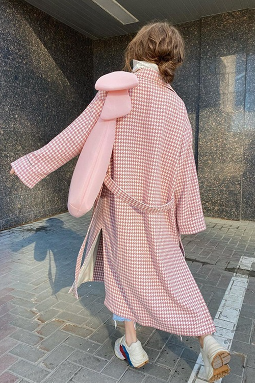 Houndstooth Long Chic Mature Overcoat - Fashionpara