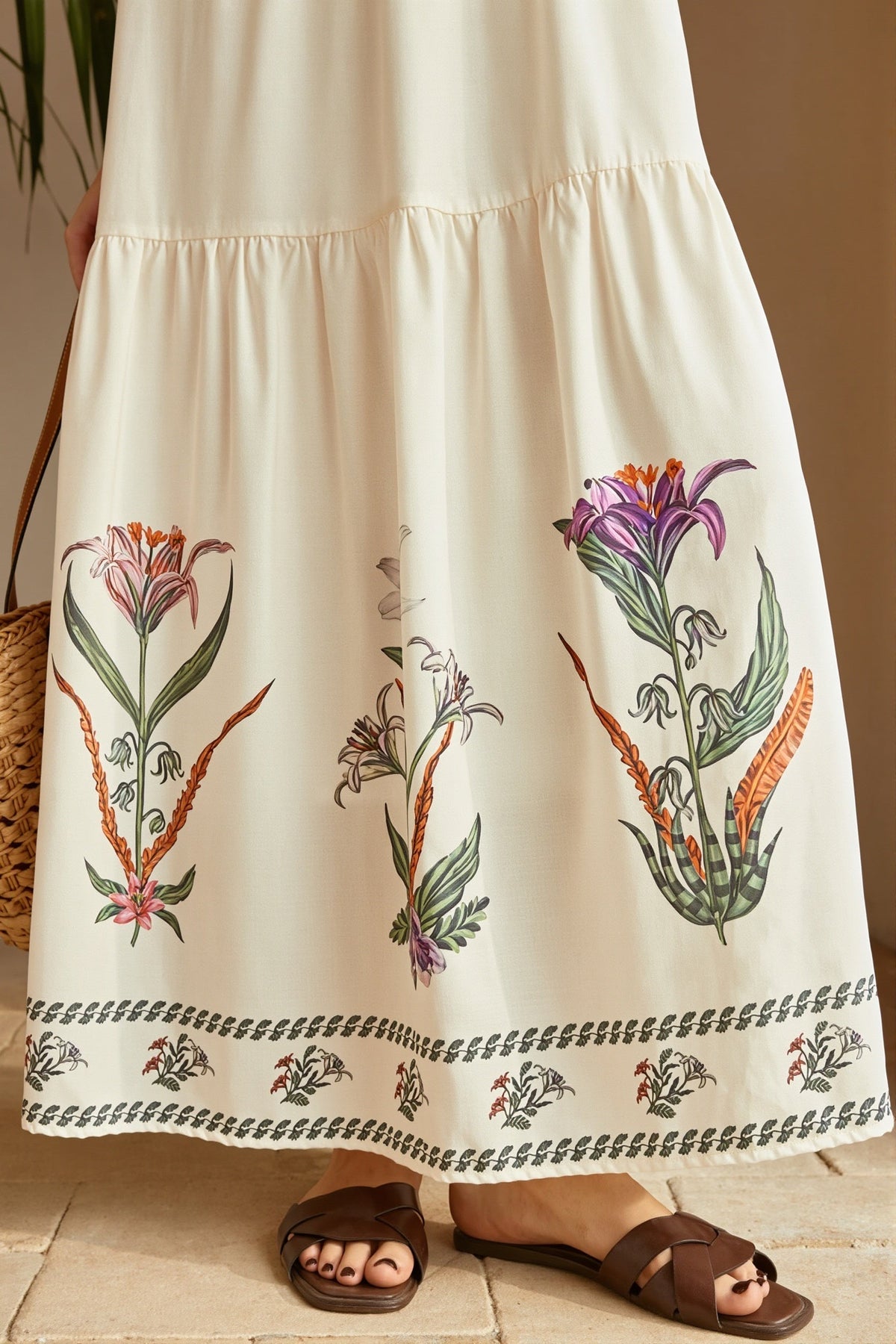 Botanical Floral Square Neck Tiered Maxi Dress 5