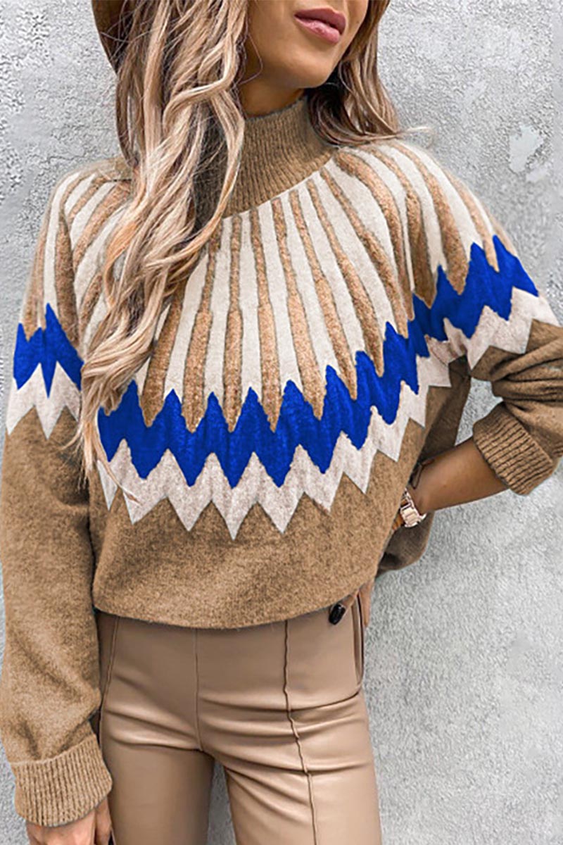 Turtleneck Geometric Print Sweater  Fashionpara