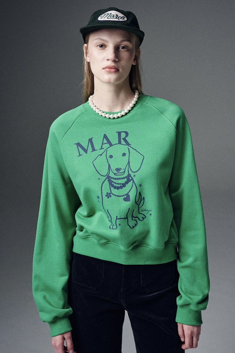 Rhinestone Dog Print Raglan Sweatshirt