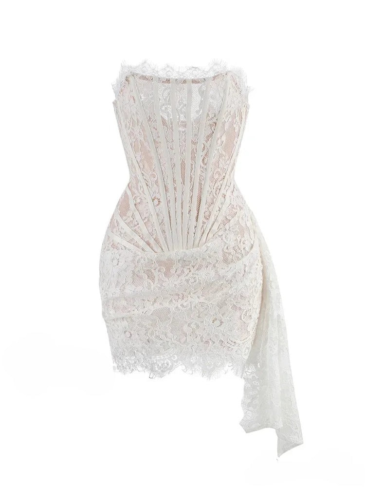 Lace Strapless Corset Bustier Mini Dress 12