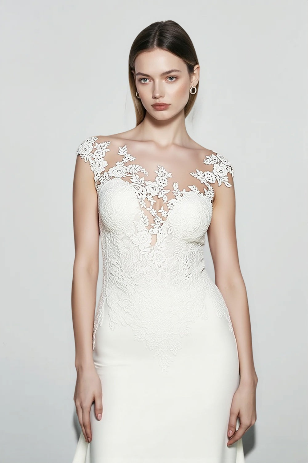 Lace Bodice Illusion Neck A-Line Bridal Gown 2