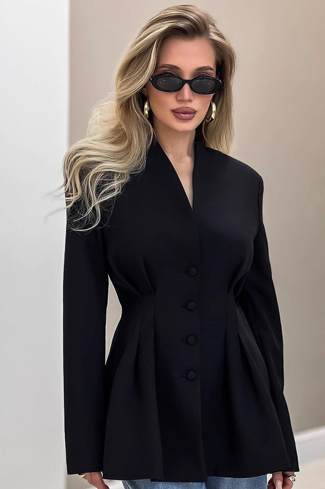 Slim Fit V Neck Blazer Coat - Fashionpara