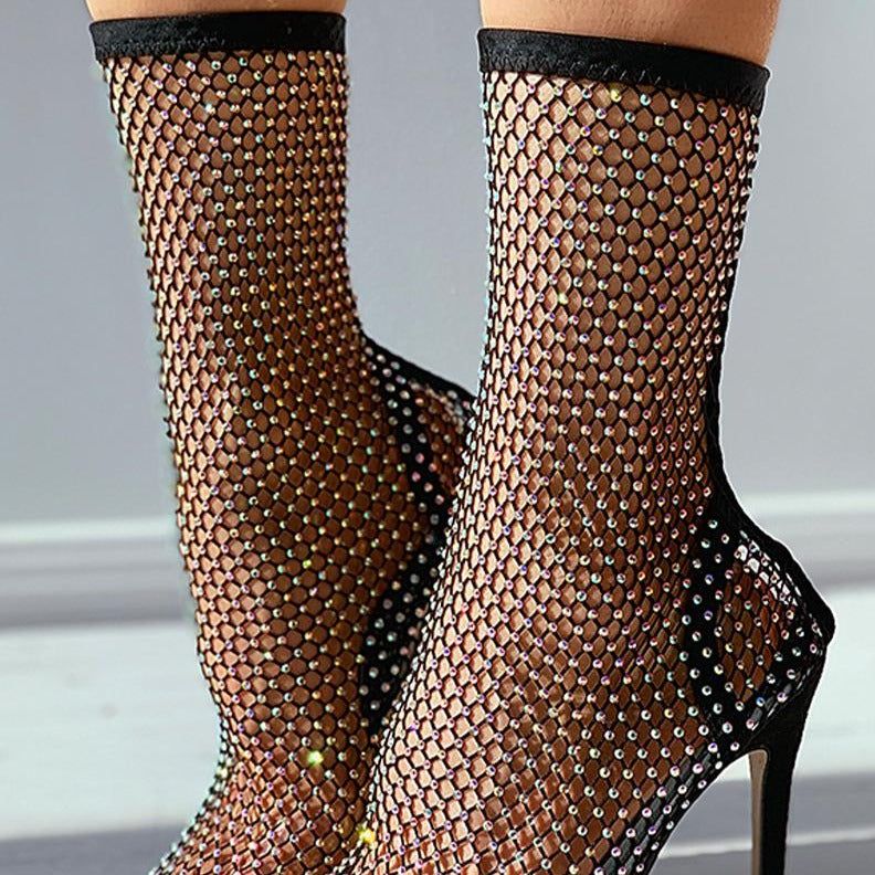 Glimmer Rhinestone Mesh Heel Boots