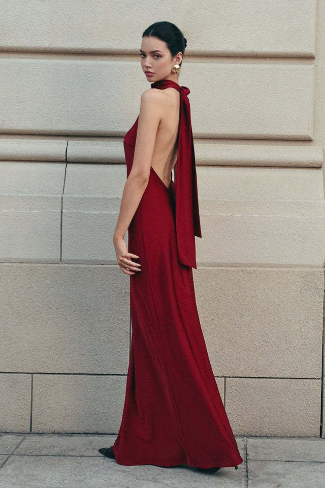 Satin Halter Neck Backless Bias Cut Maxi Gown 2