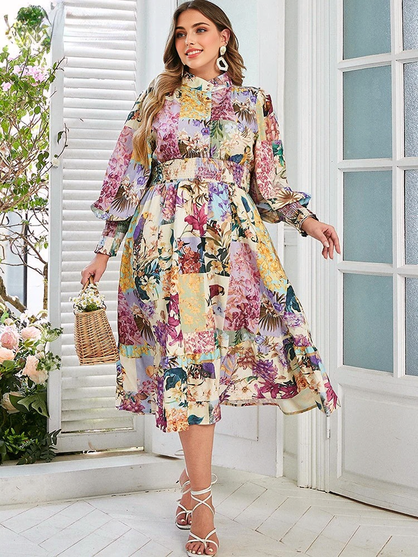 Floral Print Chubby Arrival Casual Midi Dresses 4