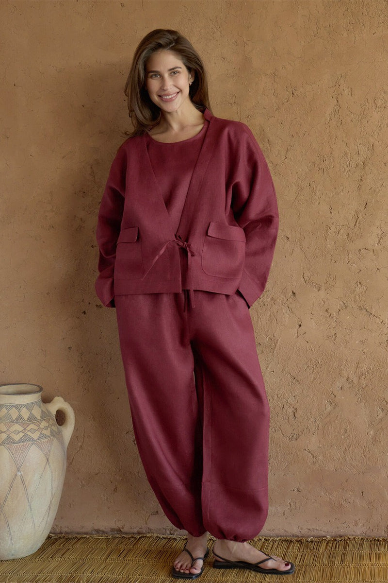 Tie Front V Neck Blouse Harem Pants Set