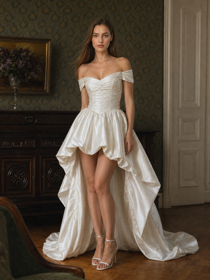 Satin Off Shoulder Corset High Low Dress