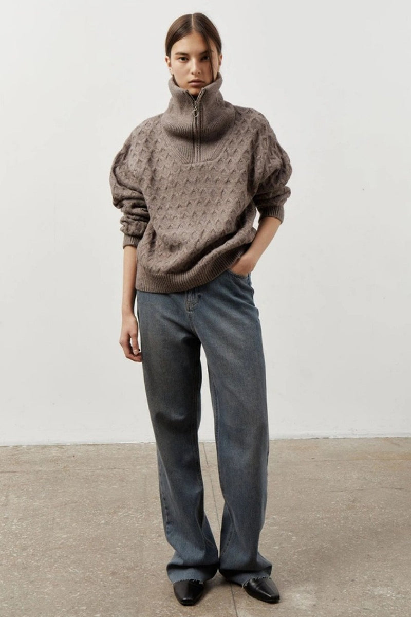 Thick Knit Turtleneck Half-Zip Sweater for Cozy Comfort