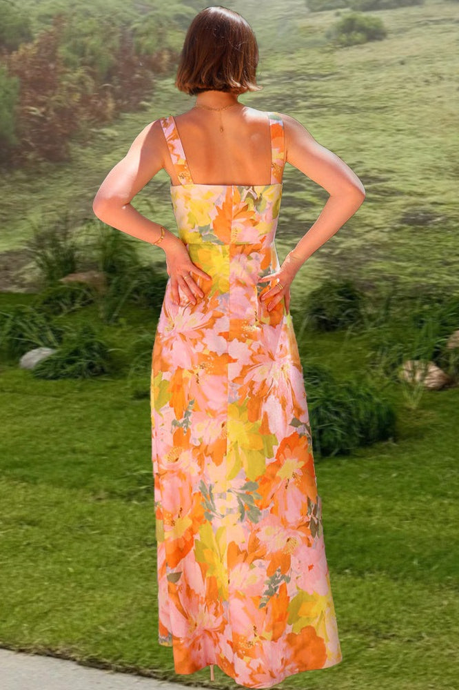 Floral Print Square Neck A-Line Maxi Dress