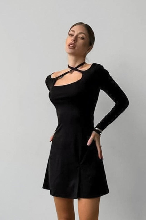 Cutout Long Sleeve Fit & Flare Mini Dress