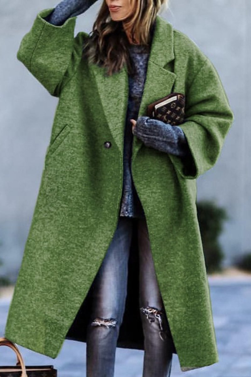 Long-sleeved Lapel Print Calf-length Loose Fit Overcoat with Pockets Fashionpara