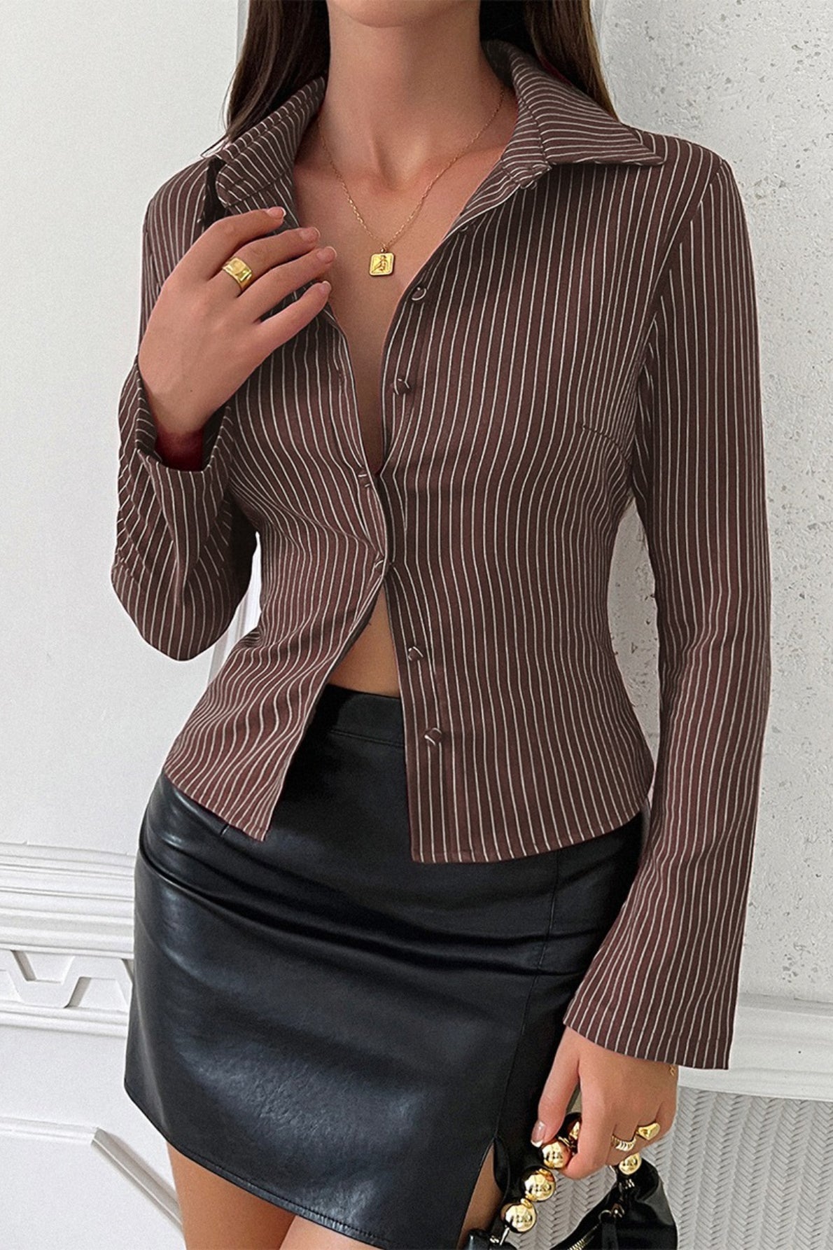 Striped Y2K Long Sleeve Blouse - Fashionpara