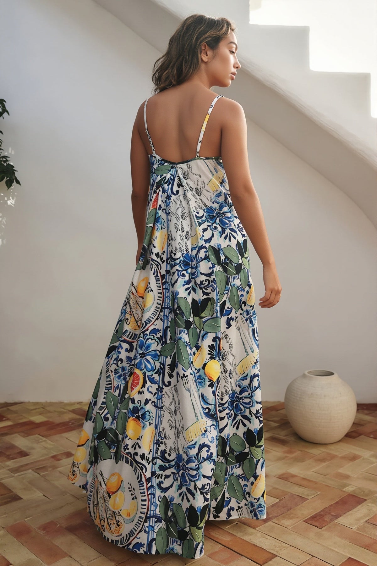 Palm Print V-Neck Wide Leg Jumpsuit 4