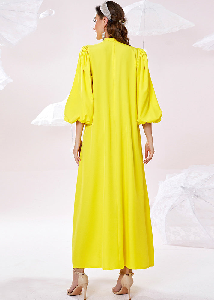 Rhinestone Mock Neck Cut Out Puff Sleeve Maxi Dress - View 5
