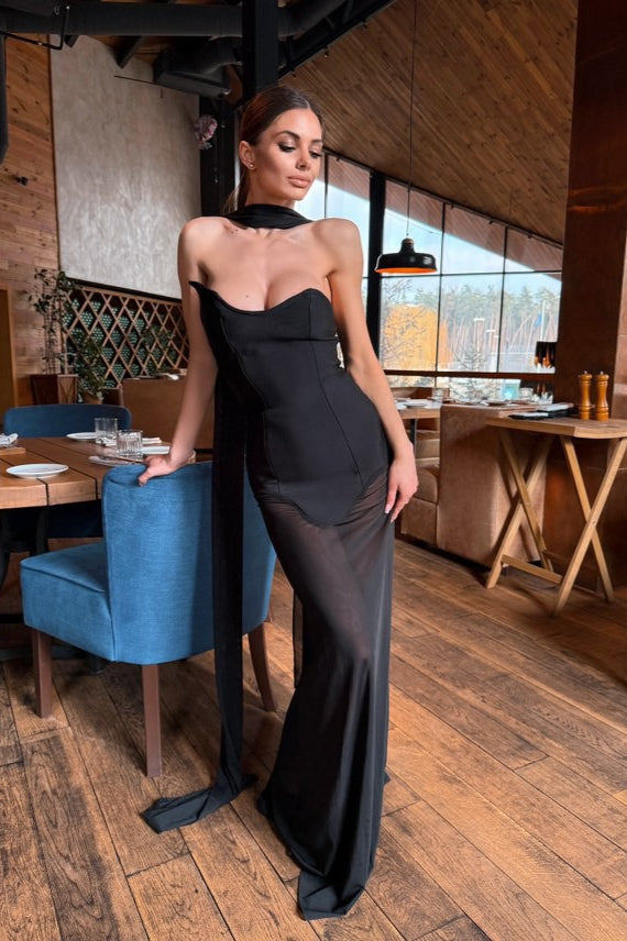 One-Shoulder Sheer Mesh Bodycon Maxi Gown 3