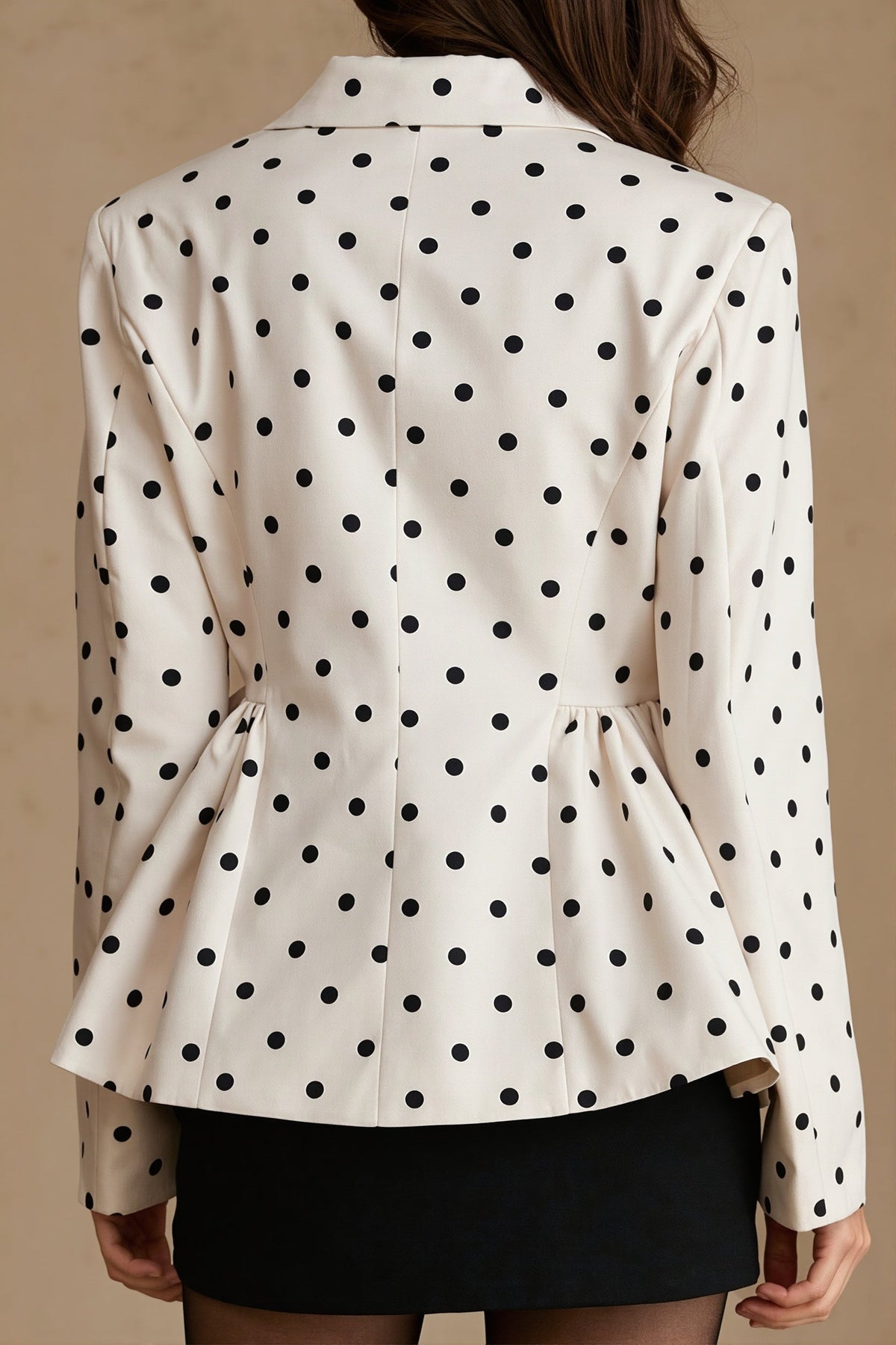 Polka Dot Gathered Waist Peplum Blazer 4