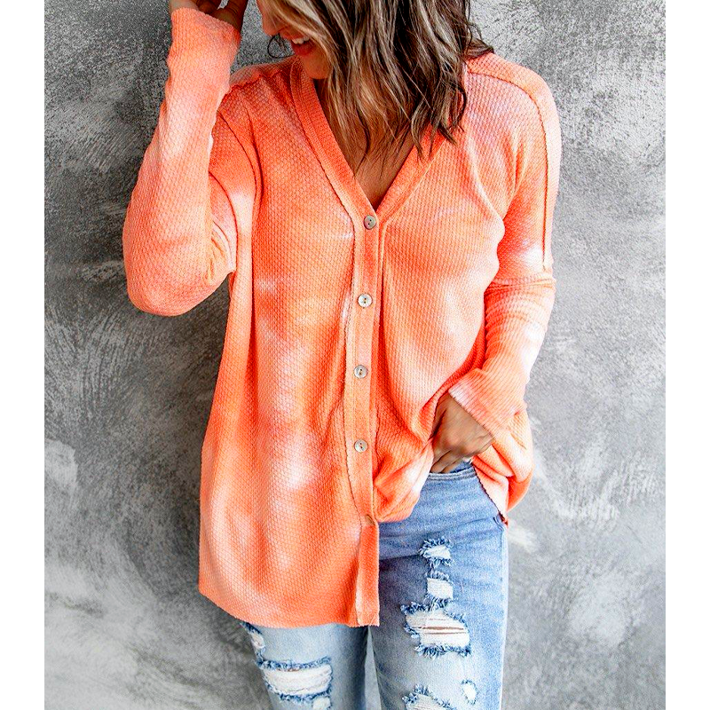 Tie Dye V-NeckLong Sleeve  Knit Shirt  Fashionpara