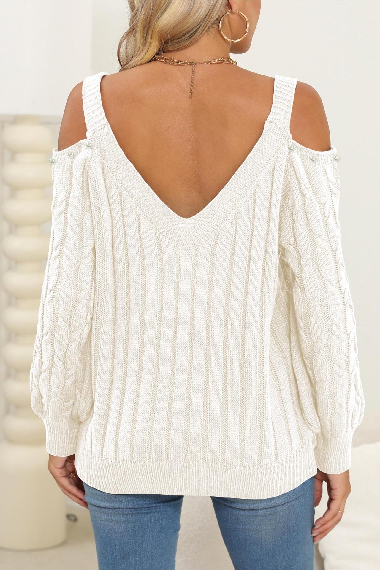 PrincessAce Deep V Off-Shoulder Pullover Sweater for Women