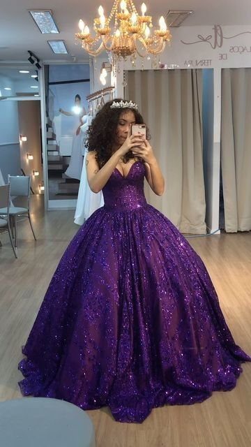 Purple Sequin Birthday Ball Gown Prom Dress Party Dress - Fashionpara