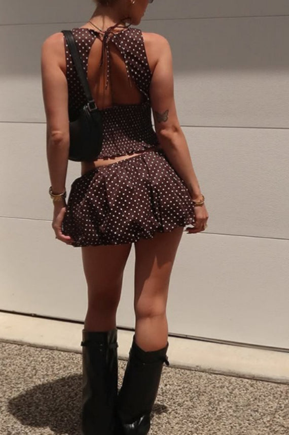 Polka Dot Tie Sleeveless Two Pieces Set