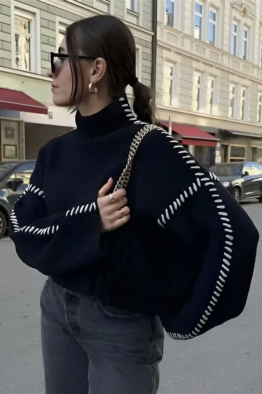 Street Chic Turtleneck Colorblock Pullover Sweater