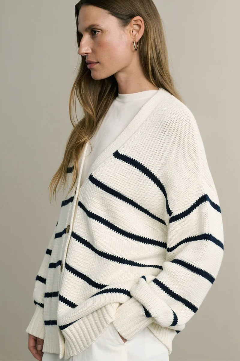 Stylish Cotton Striped Cardigan Sweater for Effortless Elegance