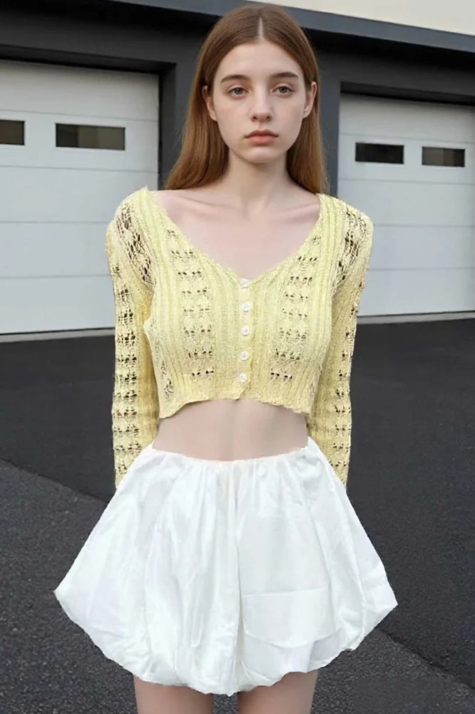 Hollow Out Knit V Neck Long Sleeve Cardigan 19