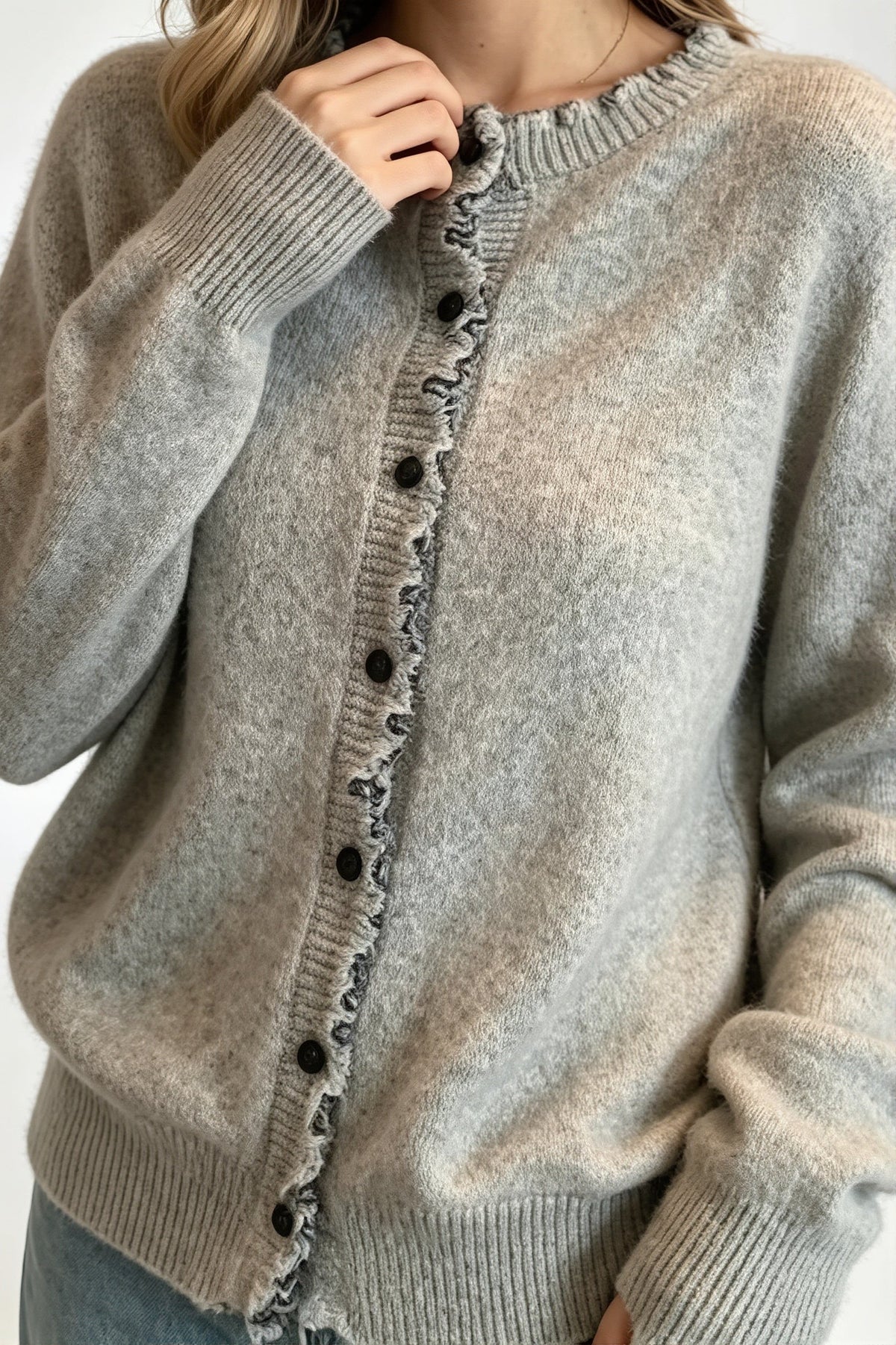 Wavy Trim Ruffle Button Cardigan 4