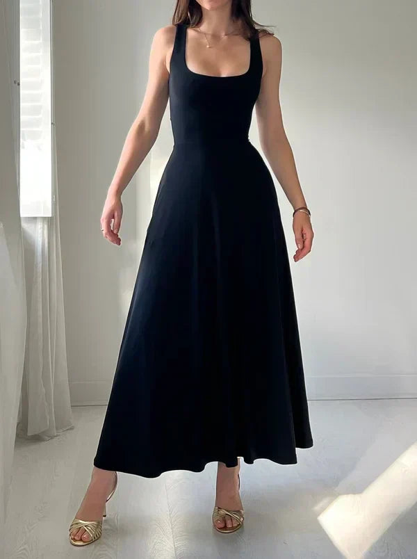 Square Neck Sleeveless A-Line Maxi Dress