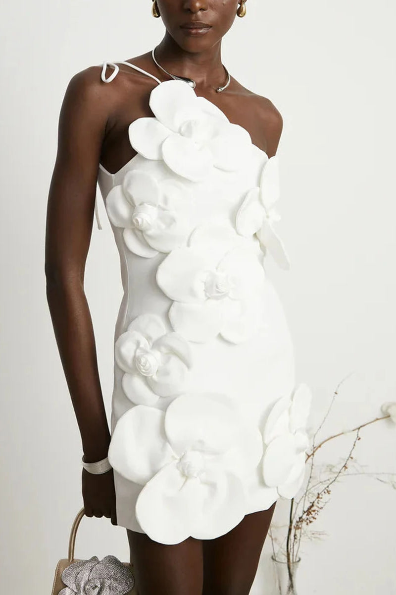 Floral Appliqué One Shoulder Sleeveless Mini Dress 12