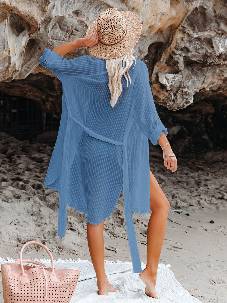 Textured Beach Cover Up Blouse - Fashionpara