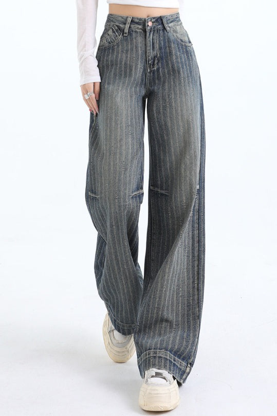Jacquard Stripe Wide Leg Jeans
