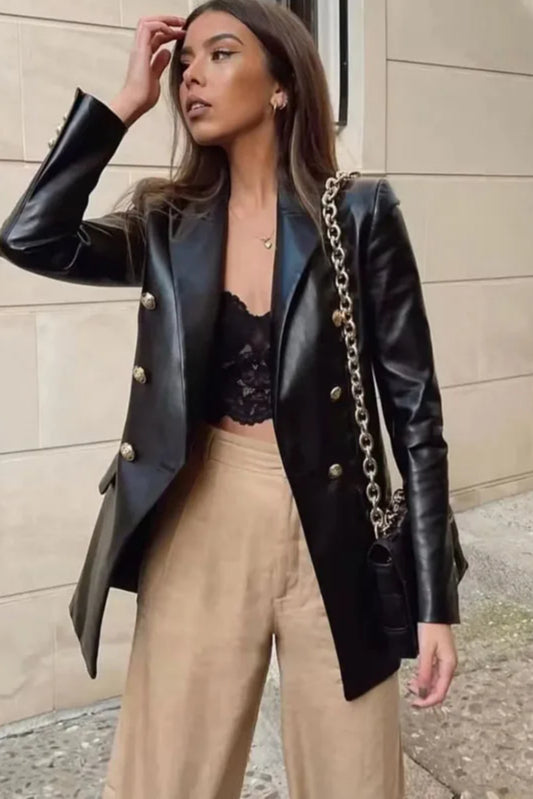 Minimalist Faux Leather Blazer