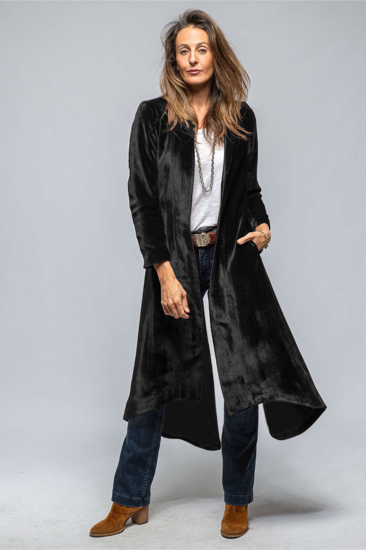 Velvet Solid Vintage Split Long Loose Cardigan Overcoat - Fashionpara