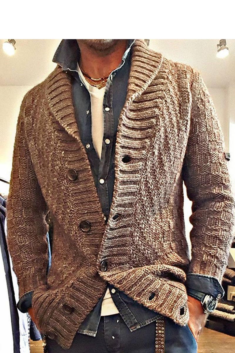 Men's Long Sleeve Solid Cardigan Knitted Jumper Jacket - Fashionpara