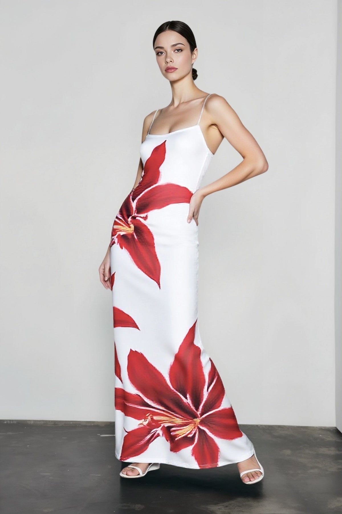Floral Print Scoop Neck Cami Bodycon Maxi Dress