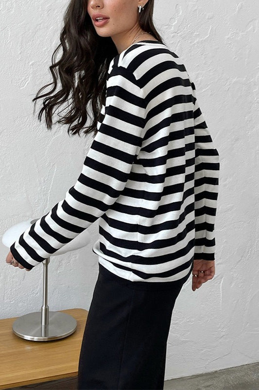 Casual Drop Shoulder Contrast Stripe Knit Sweater 12
