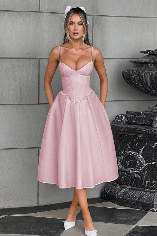 Satin Sweetheart Corset Fit & Flare Midi Dress