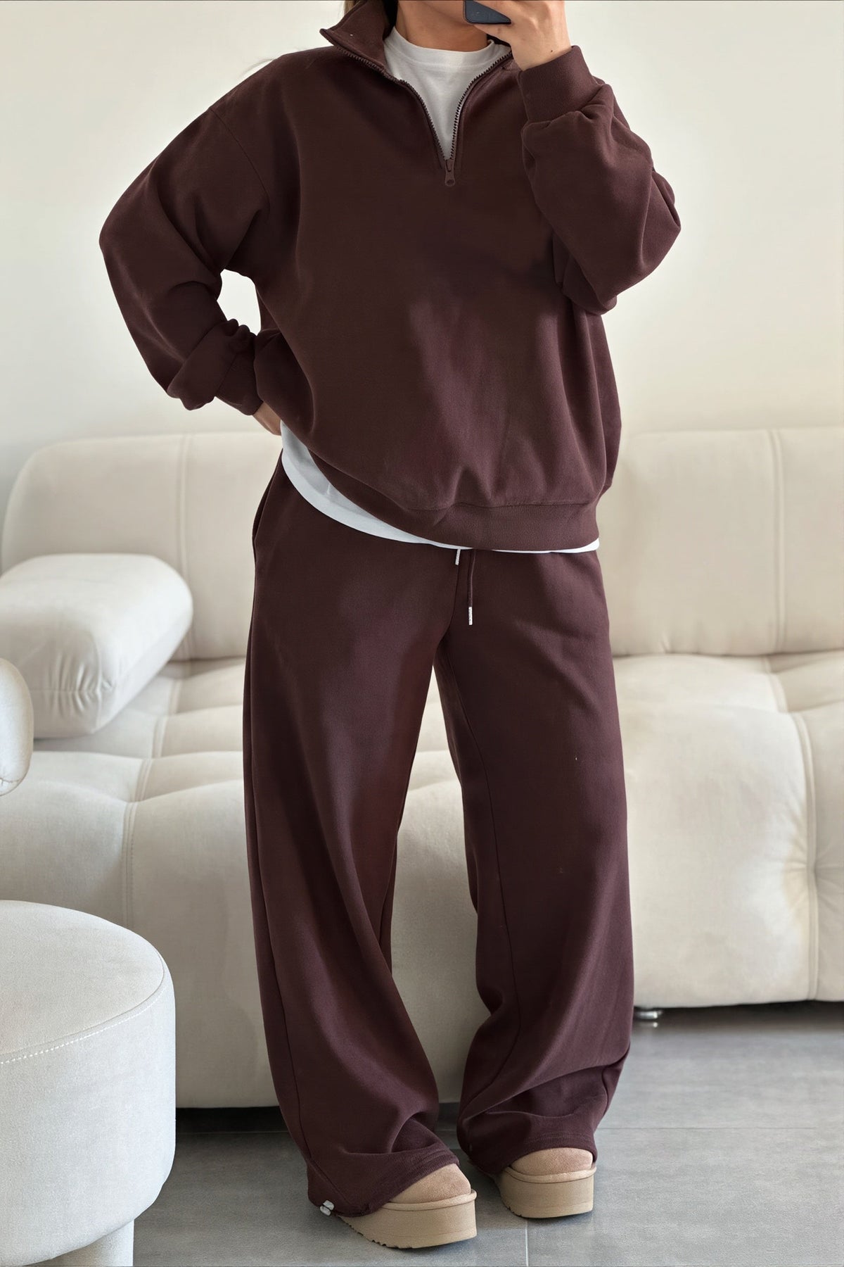 Half Zip Oversized Sweatshirt Pants Set