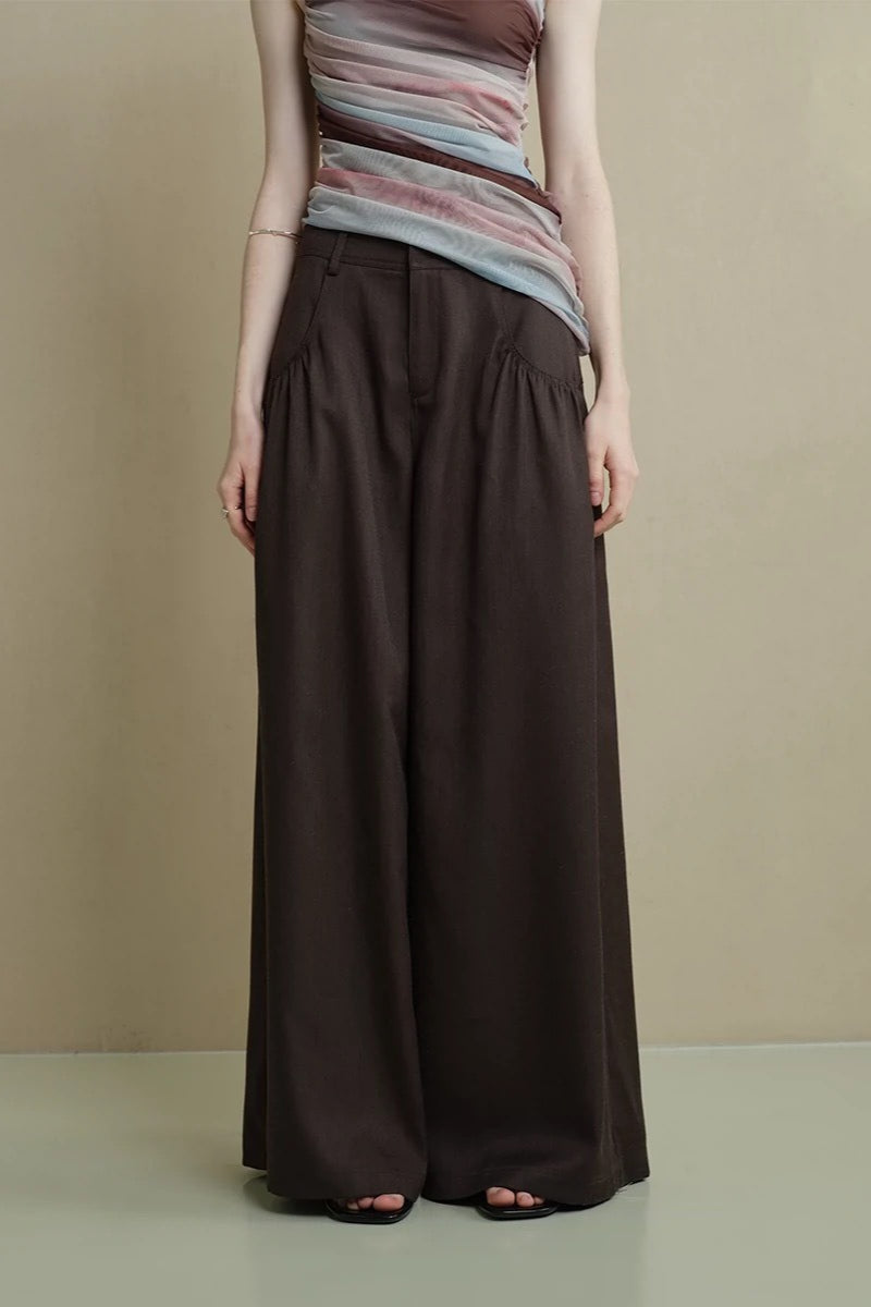 Vintage Soft Ruched Wide-Leg Pants