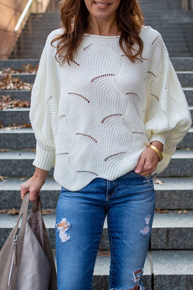 Lantern Sleeve Wide Neck Loose Sweater  Fashionpara