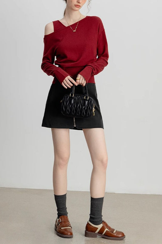 Asymmetric Neckline Chic Knit Top