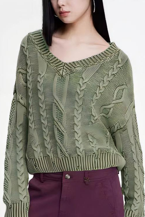 PrincessAce V-Neck Cable Knit Sweater for Effortless Style