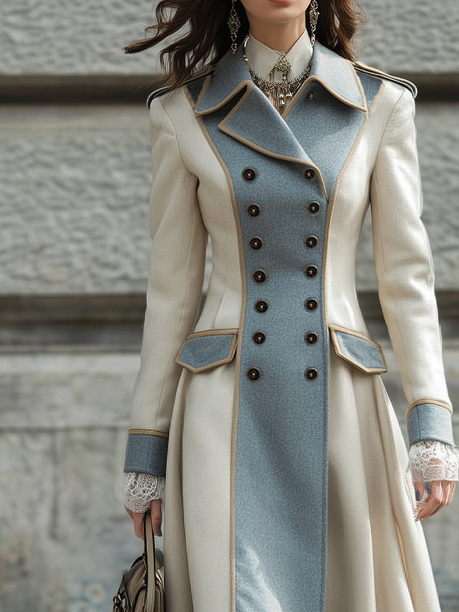 Retro Contrast Wool Blend Coat