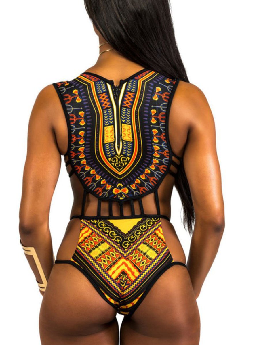 Hollow-out Design High Neck Halter One-piece Swimsuit (2 Colors) - Fashionpara