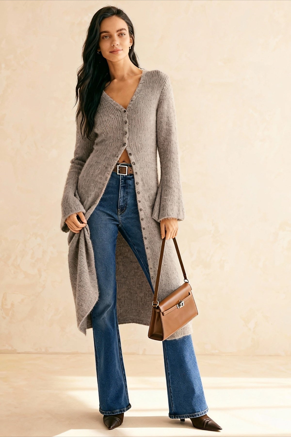 French Retro Elegant Long-Sleeve Mid-Length Knit Cardigan