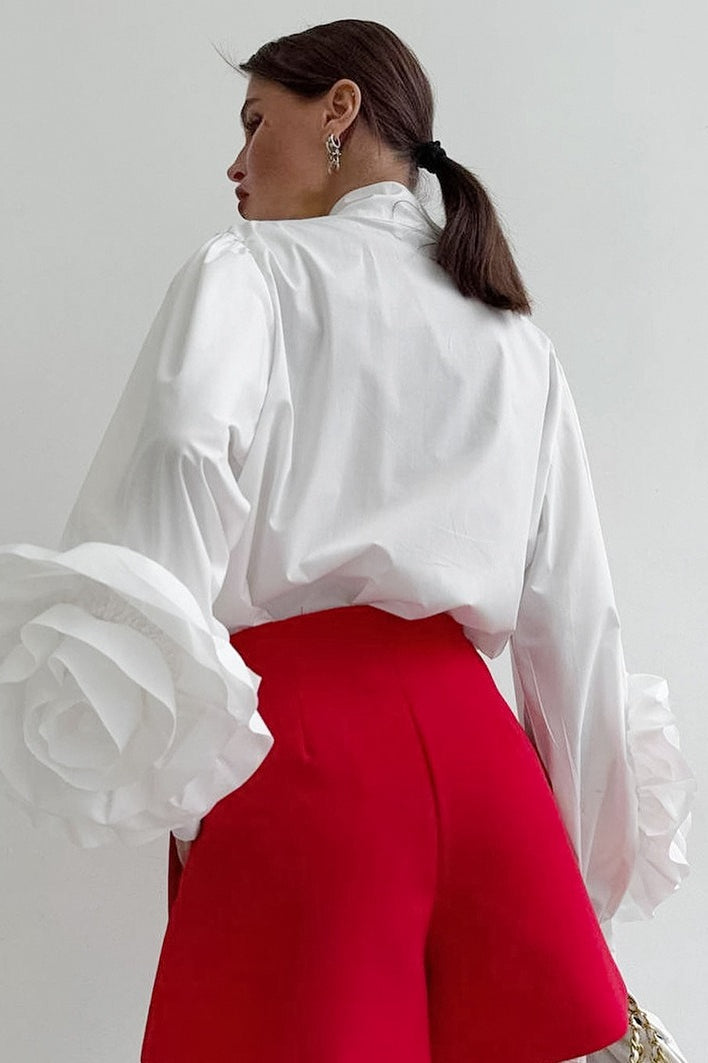 Lantern Sleeve Floral Tie Blouse