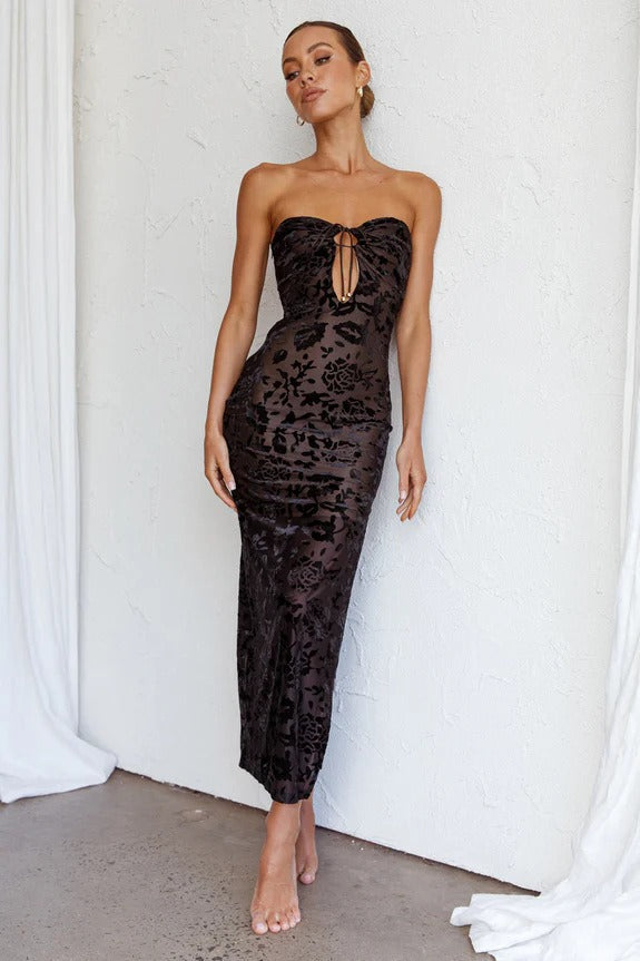 Sexy Lace Backless Strapless Midi Dress