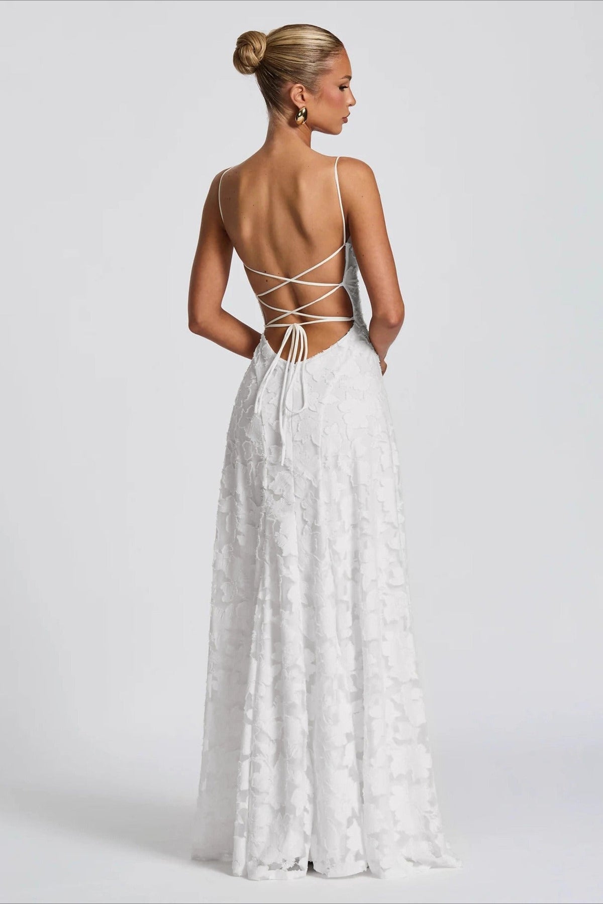 Floral Jacquard Cowl-Neck Spaghetti-Strap Maxi Gown